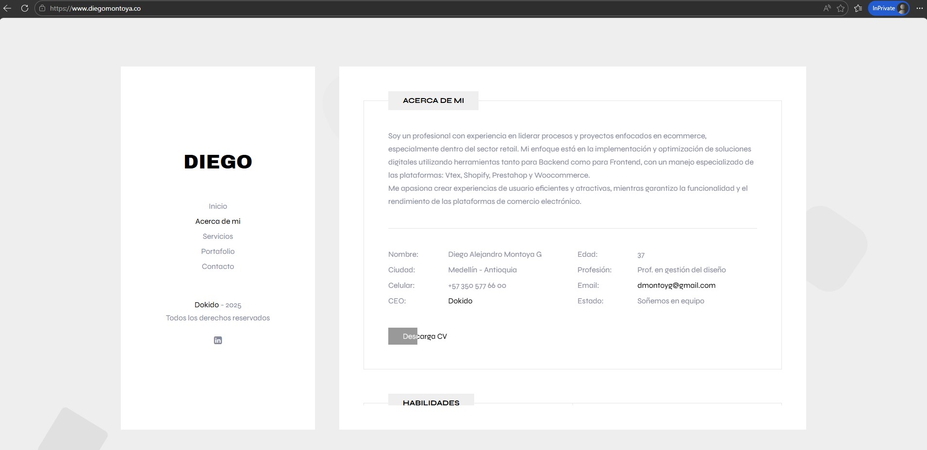 Vista del portafolio de Diego Montoya